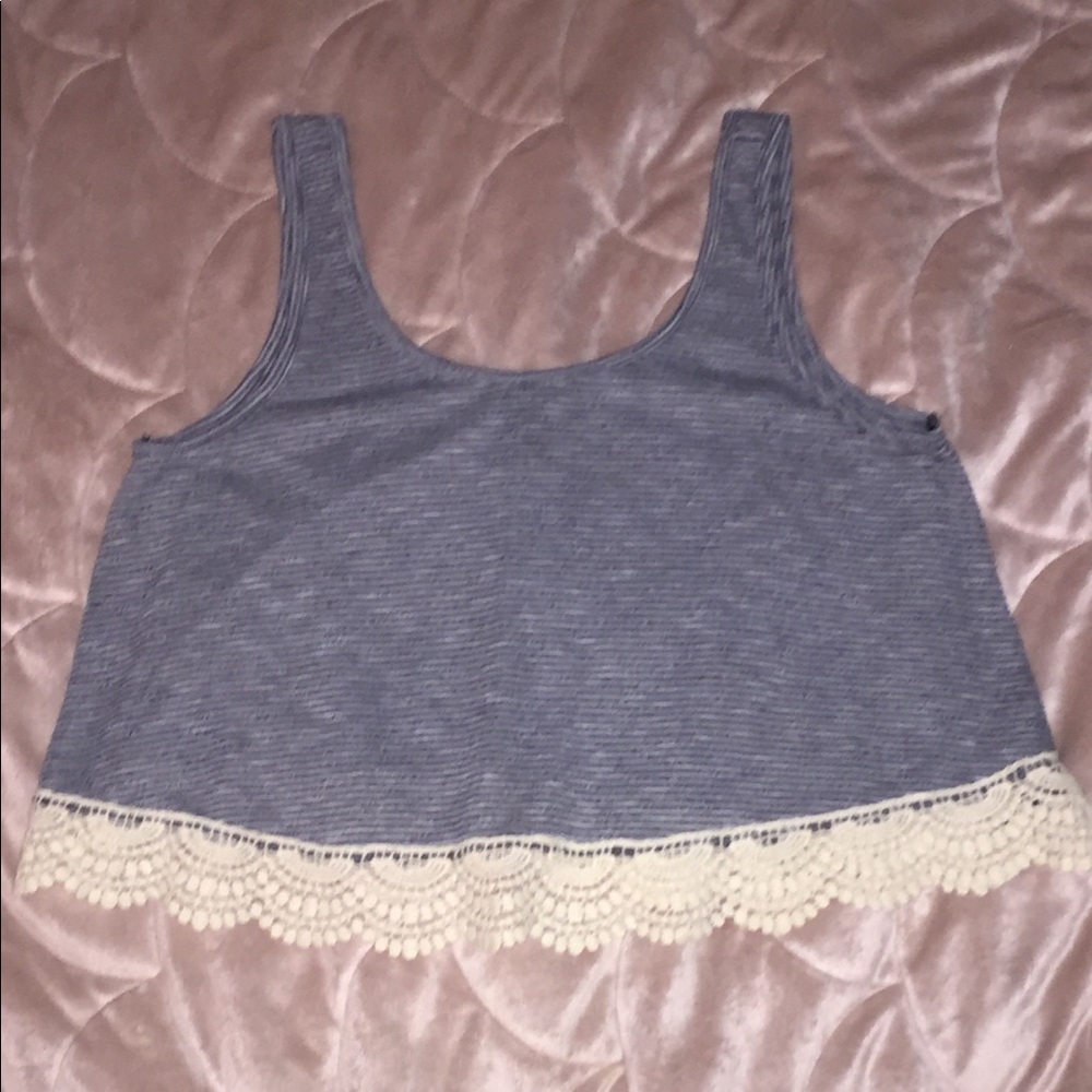 Forever 21 blue & cream striped S crop top